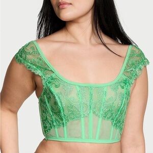 Victoria’s Secret Boho Corset-Style Top with Cap Sleeves & Floral Embroidery